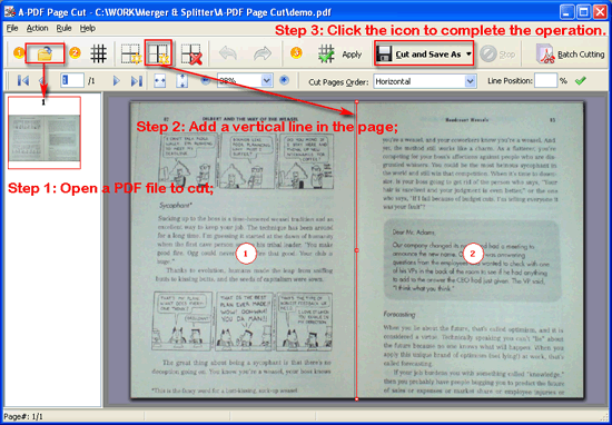 a-pdf page cut three steps